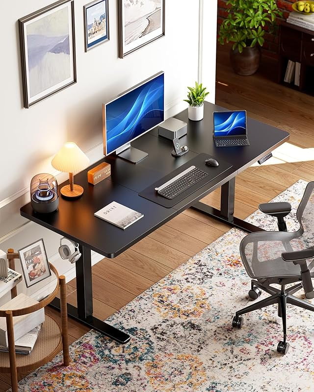 UANUO 48 x 24 inch Electric Standing Desk, Height Adjustable Table with Headphone Hooks & Cable Manager, Sit to Stand up Desk for Home Office, Vintage Brown